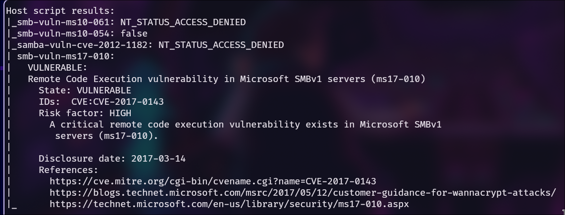 Detección del eternal blue con nmap.