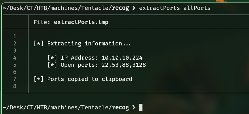 Extracción de puertos a la clipboard con extractPorts.