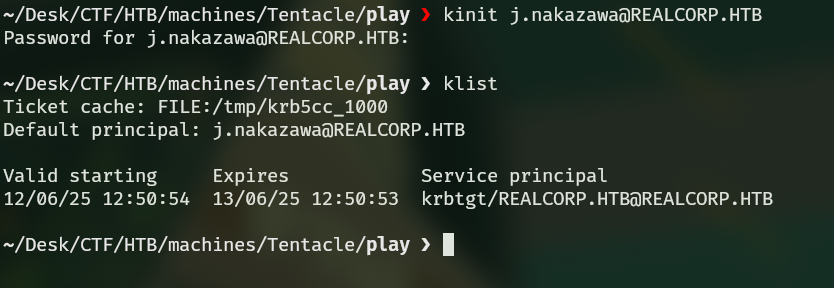 Comprobamos el ticket generado con klist.