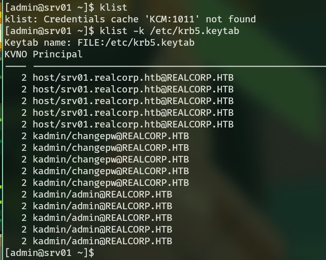 Lista de principals en el keytab.