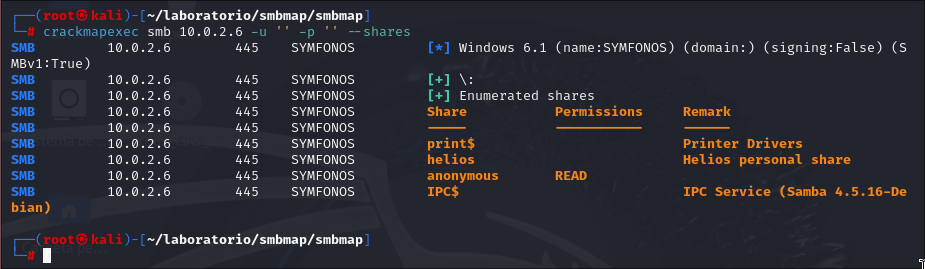 Resultados de crackmapexec.