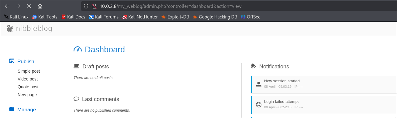 Primer vistazo en la parte de administración del blog.
