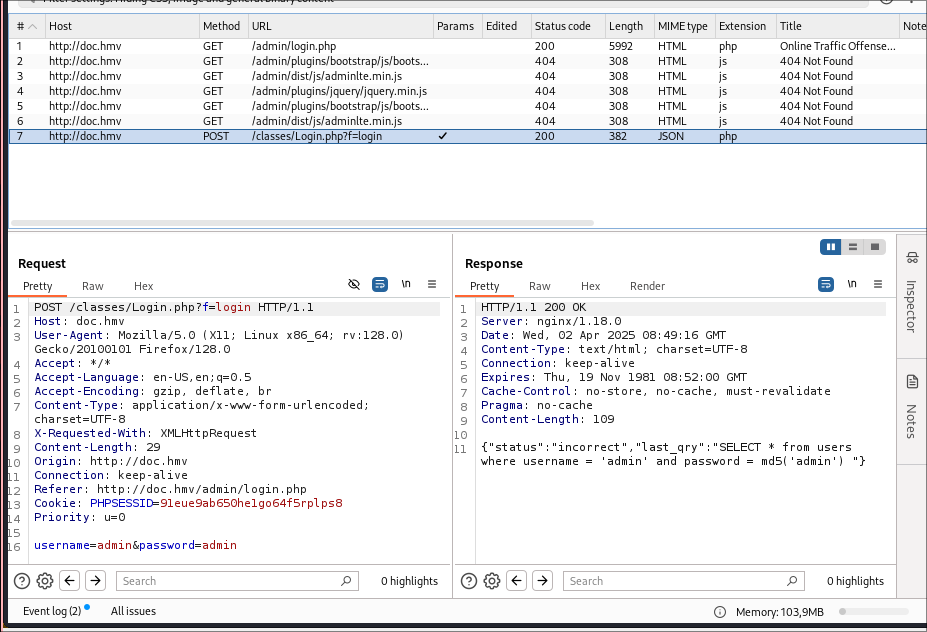 Historial http y nuestra petición emitida.