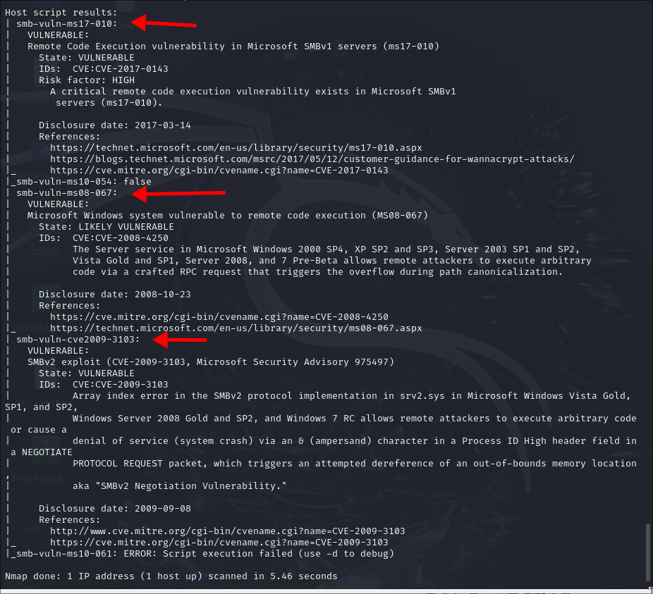 Vulnerabilidades detectadas con los scripts de nmap.
