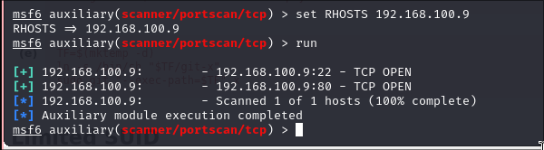 Escaneo TCP usando metasploit.
