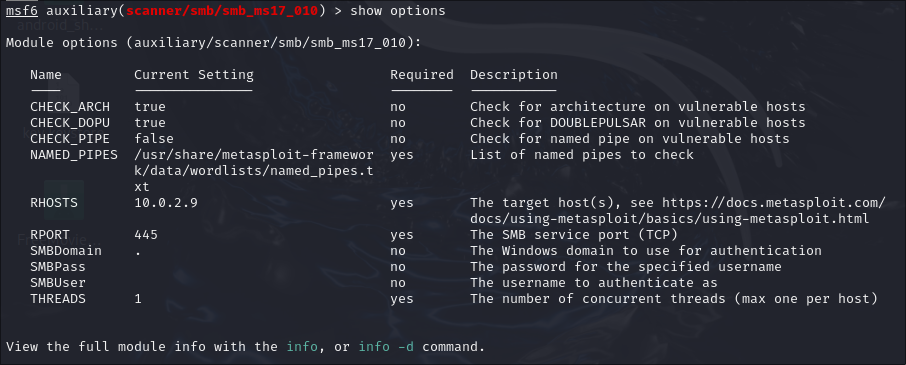 Opciones disponibles.