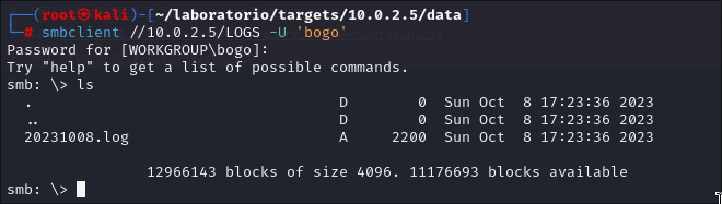 Archivo log en el usuario bogo.