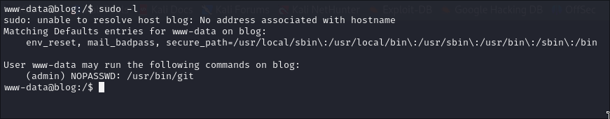 Resultados de sudo -l.