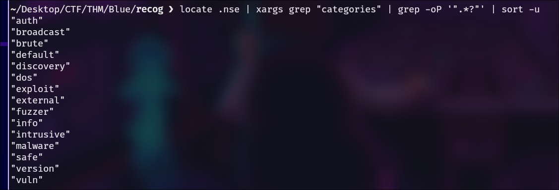 Categorías sobre los scripts de nmap.