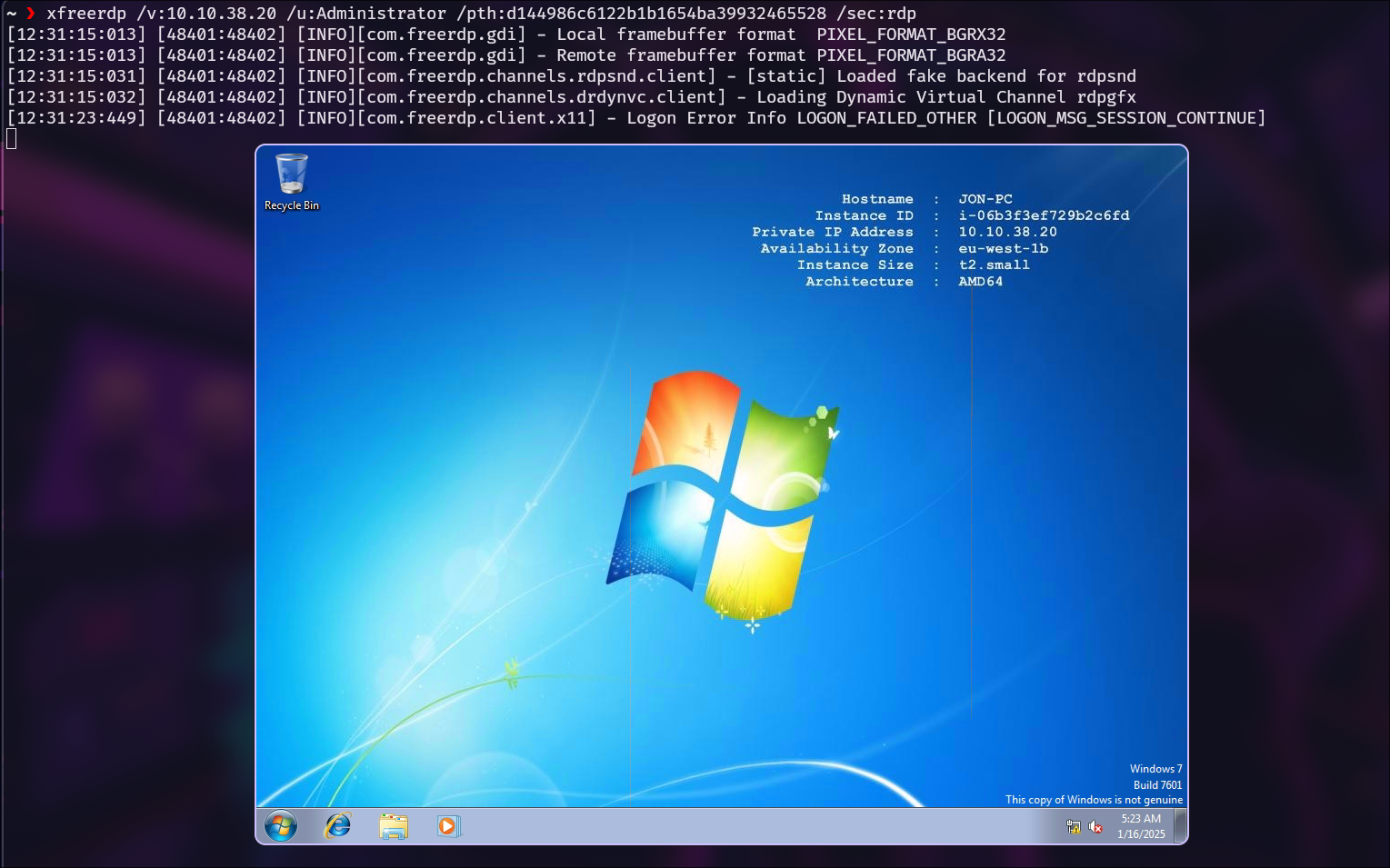 Conexión simulando un tercero.