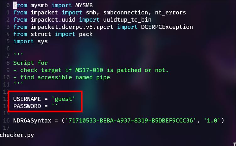 Indicamos el usuario guest en checker.py