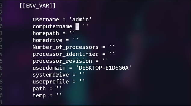 Variables de entorno por defecto.