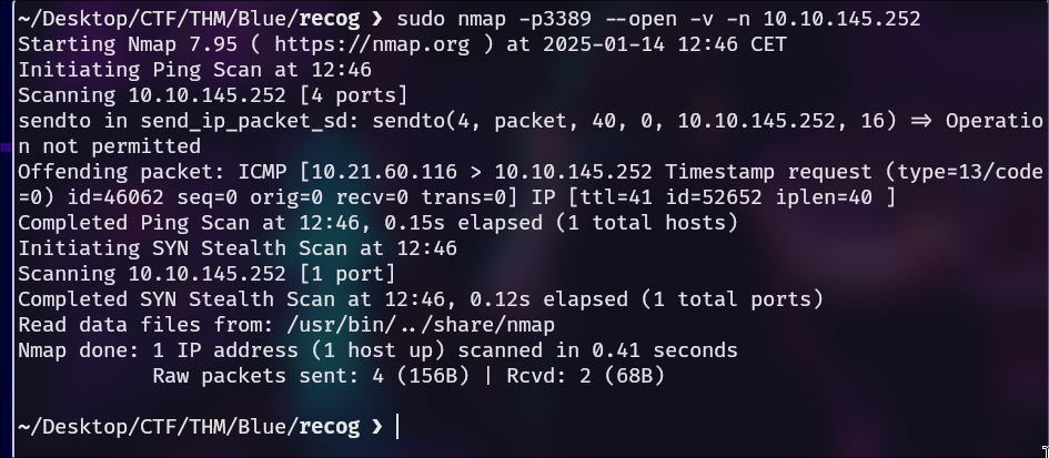 Comprobación del puerto RDP.