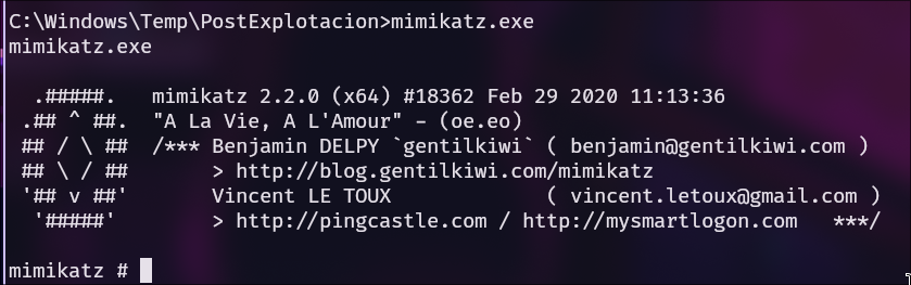 Mimikatz en la máquina víctima.