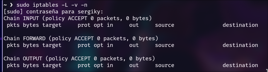 iptables vacío.