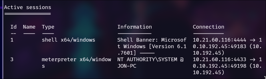 Sesiones disponibles.